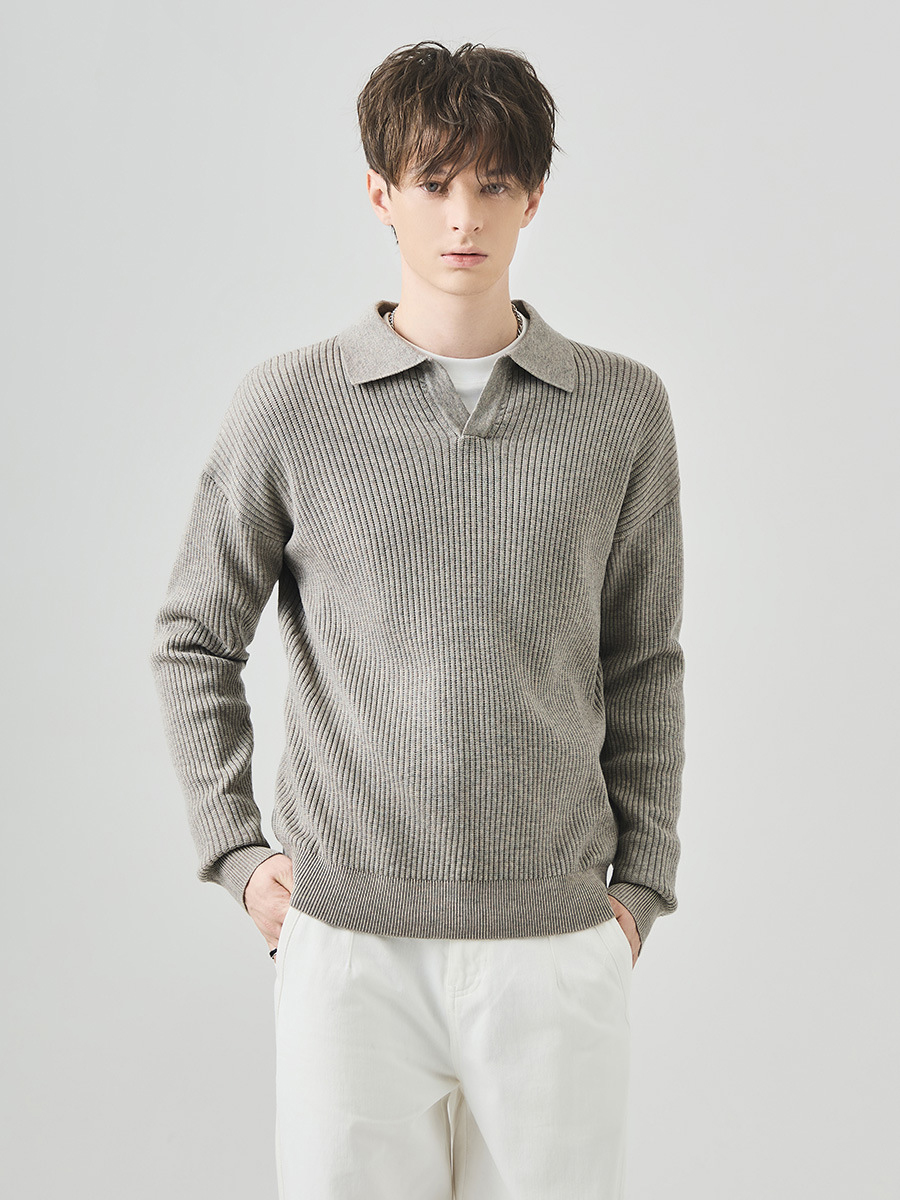 Men's Autumn fashion Loose Collar Polo Long-Sleeve Knit Sweater